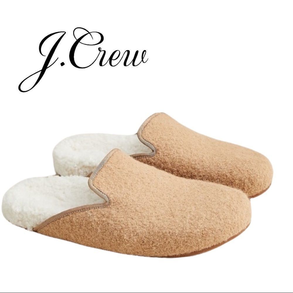 New in Box J. Crew Pacific Sherpa-lined Felt Camel Mules Clogs 11